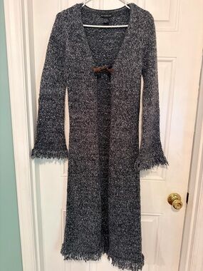 bebe Black and Gray Marled Long Knit Duster